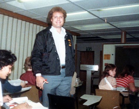 Steve Gorsuch, freshman football coach, teaches a class in 1984. This was his first year teaching.